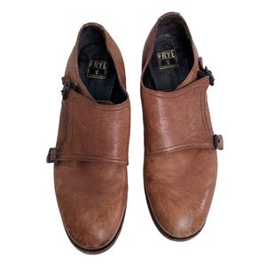 FRYE Women's Ethan Double Monk Strap Whiskey Buffalo Leather Loafer Flats